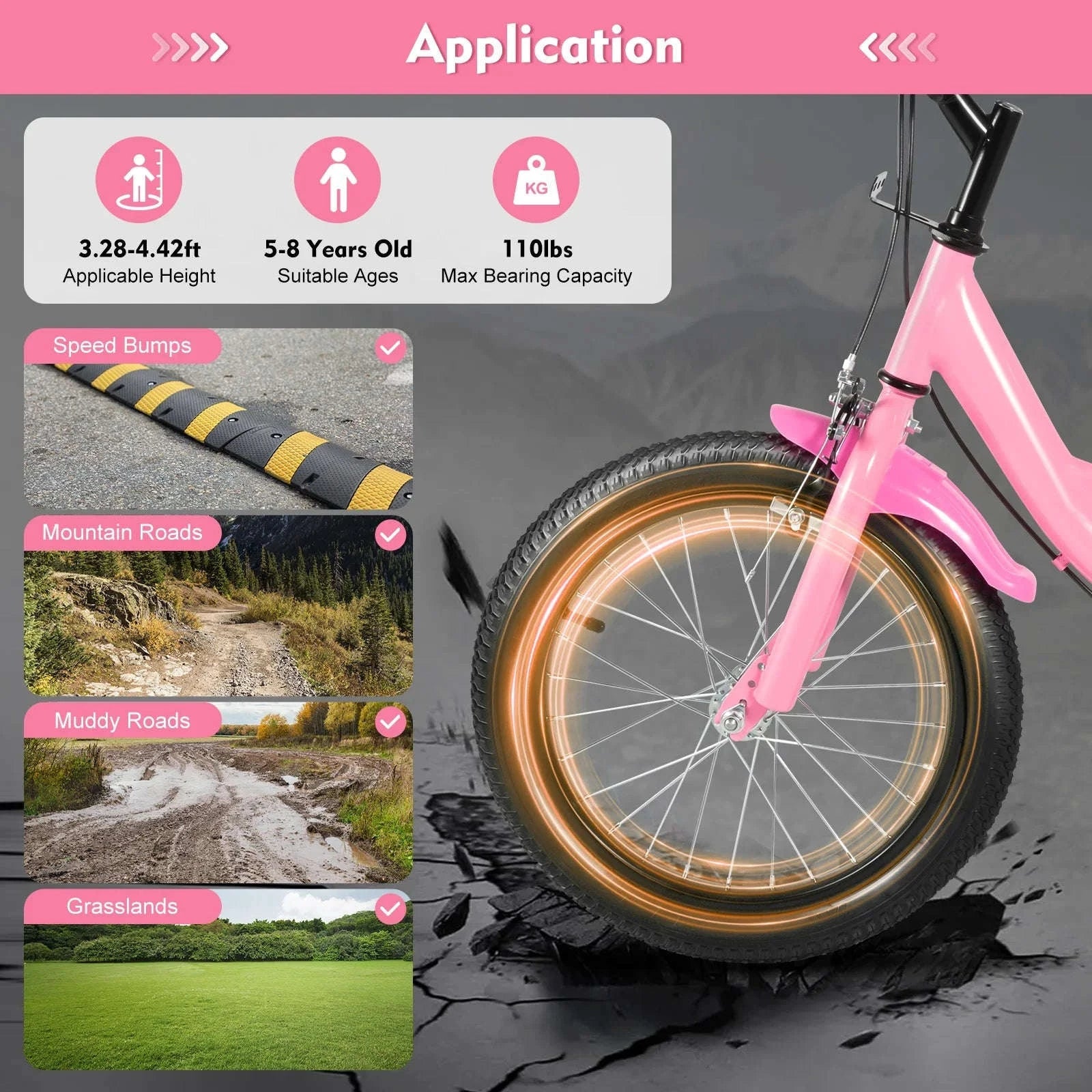 16-Inch Kids Bike Adjustable Height with Dual Brakes-Pink / GERMANY