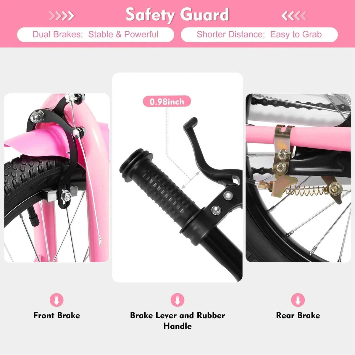 16-Inch Kids Bike Adjustable Height with Dual Brakes-Pink / GERMANY