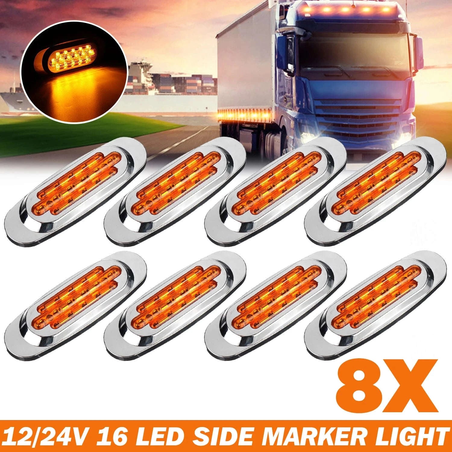16 LED 12-24V Side Marker Light for Truck Trailer-White / 4PCS