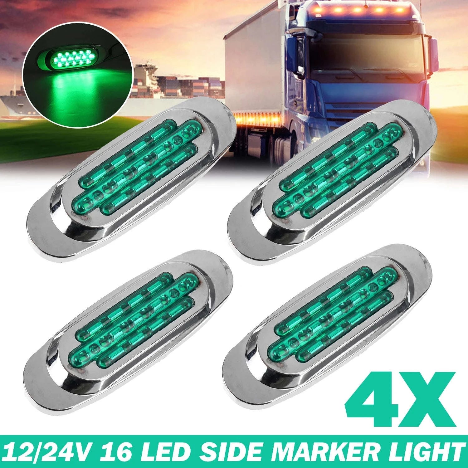 16 LED 12-24V Side Marker Light for Truck Trailer-White / 4PCS
