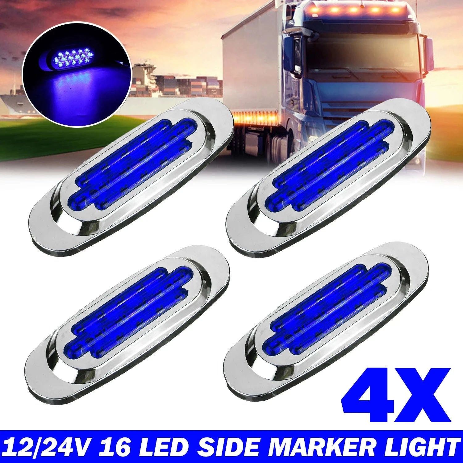 16 LED 12-24V Side Marker Light for Truck Trailer-White / 4PCS