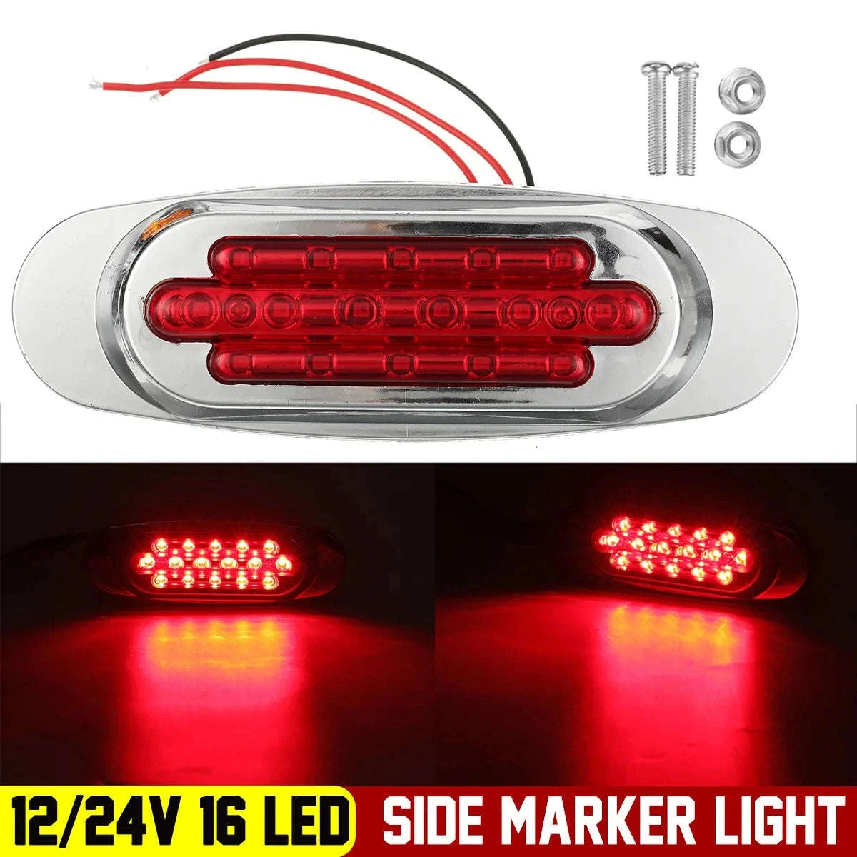 16 LED 12-24V Side Marker Light for Truck Trailer-White / 4PCS