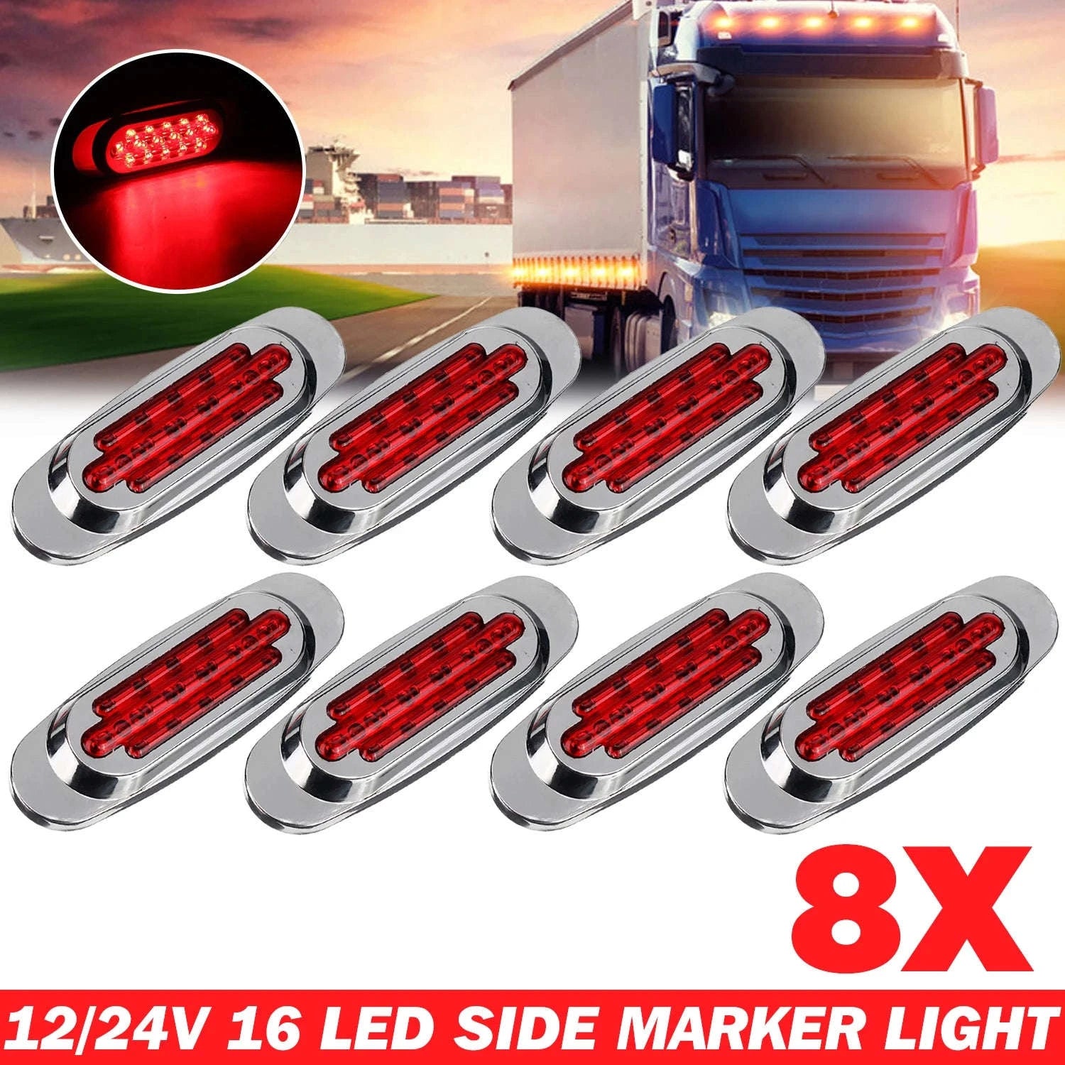 16 LED 12-24V Side Marker Light for Truck Trailer-White / 4PCS