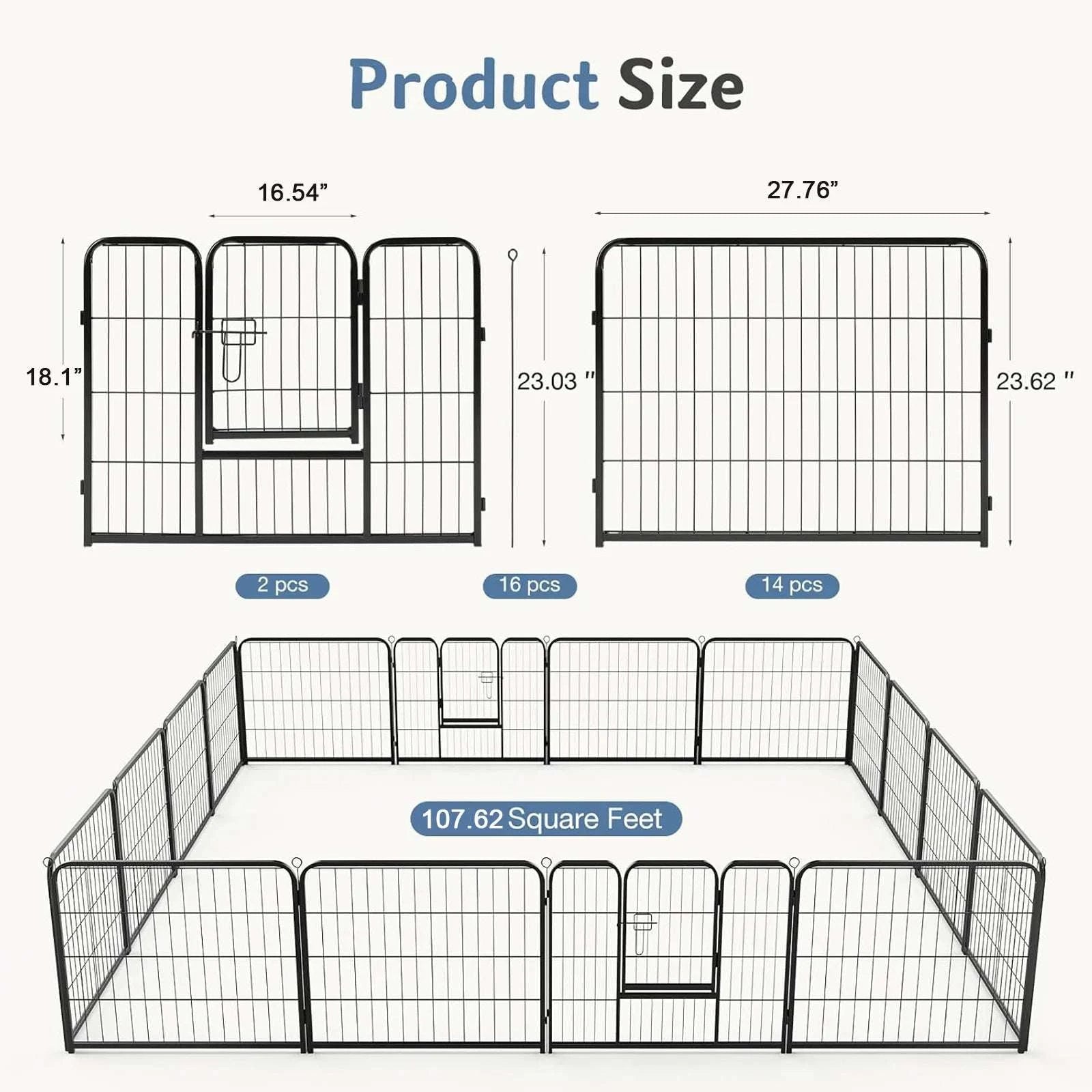 16-Panel Foldable Dog Playpen with Door for Indoor & Outdoor Use-24 Inch / United States