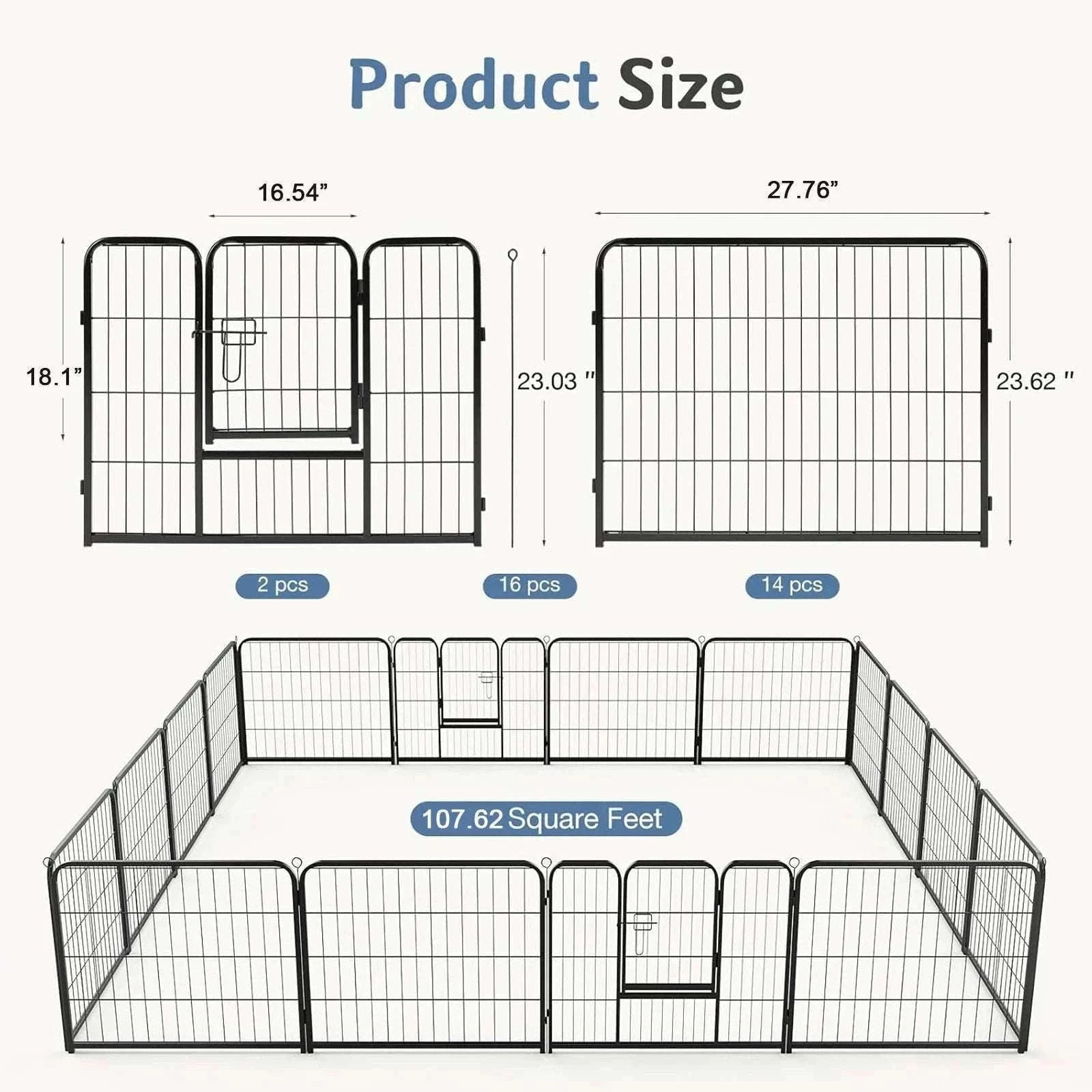 16-Panel Foldable Dog Playpen with Door for Indoor & Outdoor Use-24 Inch / United States