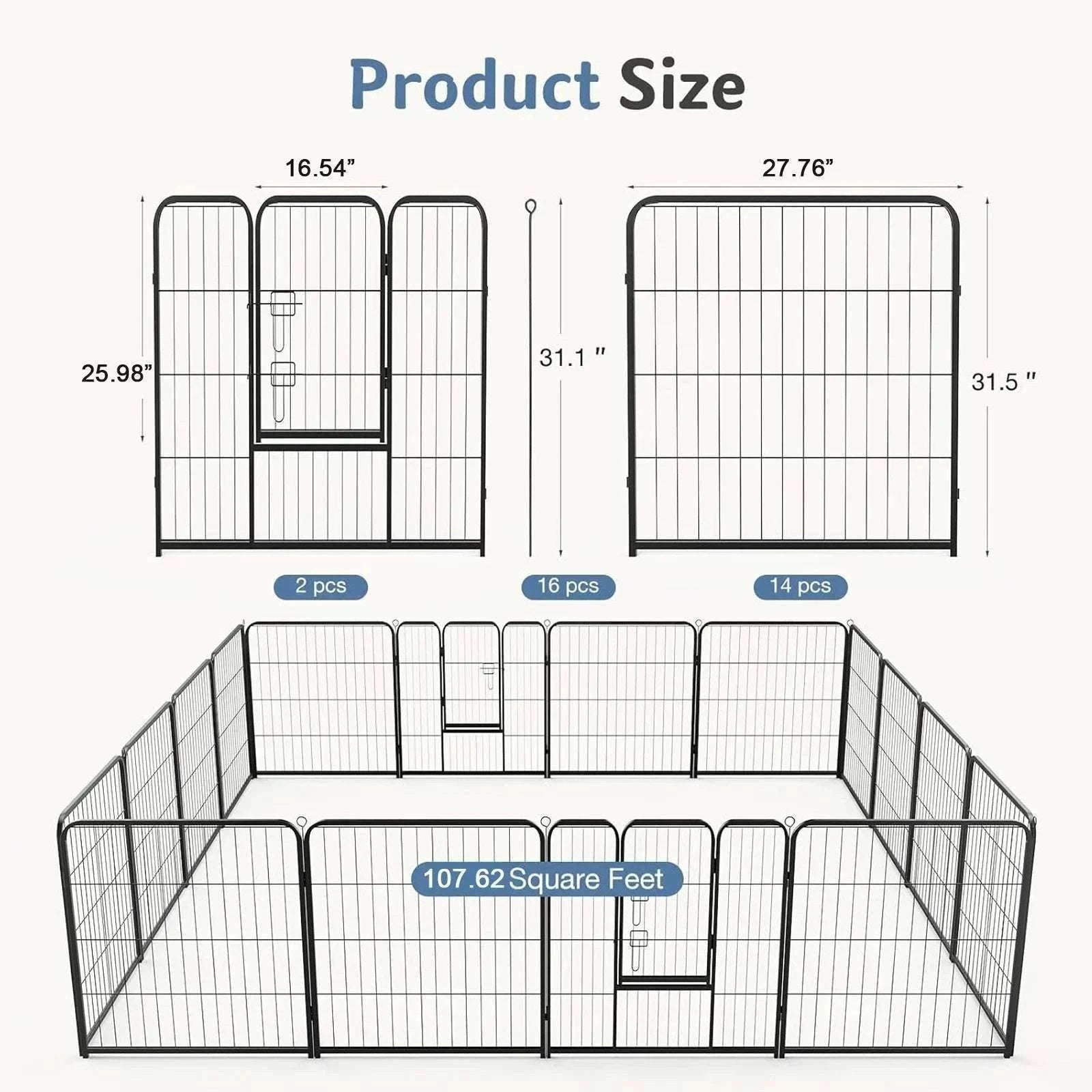 16-Panel Foldable Dog Playpen with Door for Indoor & Outdoor Use-24 Inch / United States