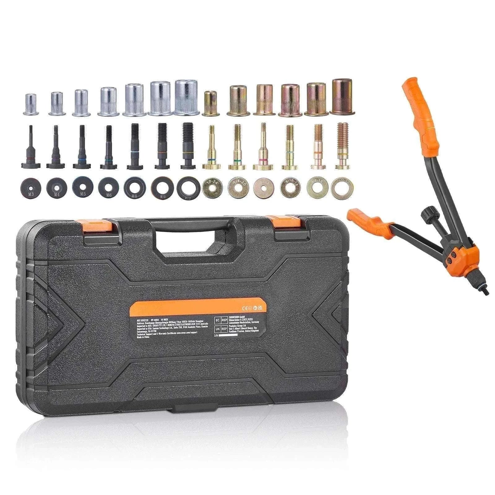 16" Rivet Nut Tool Kit with 13 Mandrels & 186 Rivnuts-16inch / United States