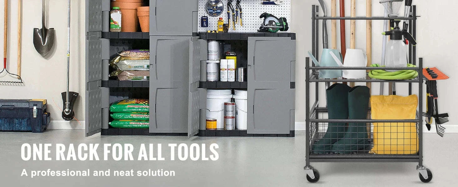 16-Slot Garden Tool Organizer Rack with Hooks and Wheels-16 Slots / Poland