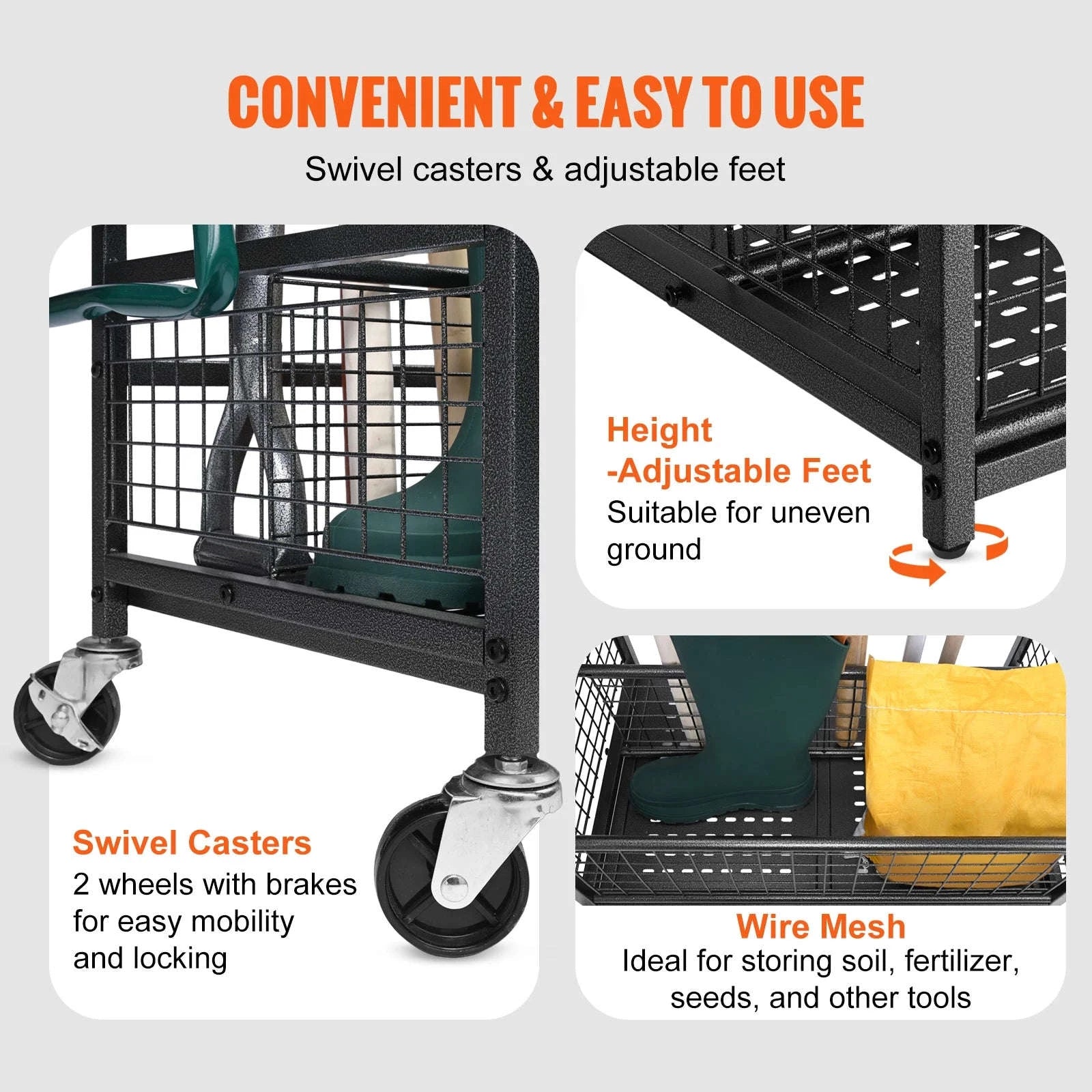 16-Slot Garden Tool Organizer Rack with Hooks and Wheels-16 Slots / Poland