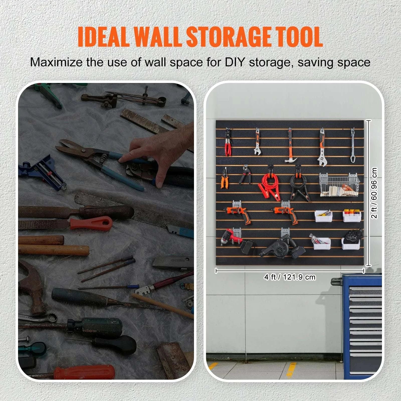 16 sq.ft Slatwall Panels Garage Organizer Wall System Gray-MDF 16sq.ft / Poland