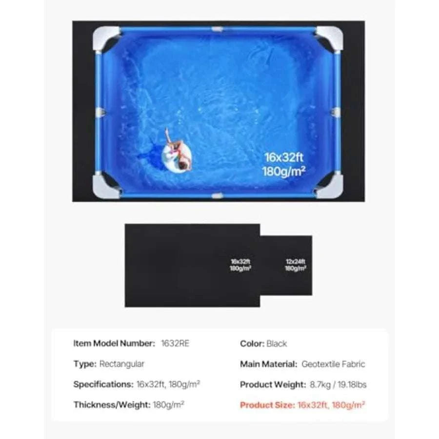 16' x 32' Pool Liner Pad for Above Ground Pools, Heavy Duty Protection-United States / Rectangle / 12x24FT