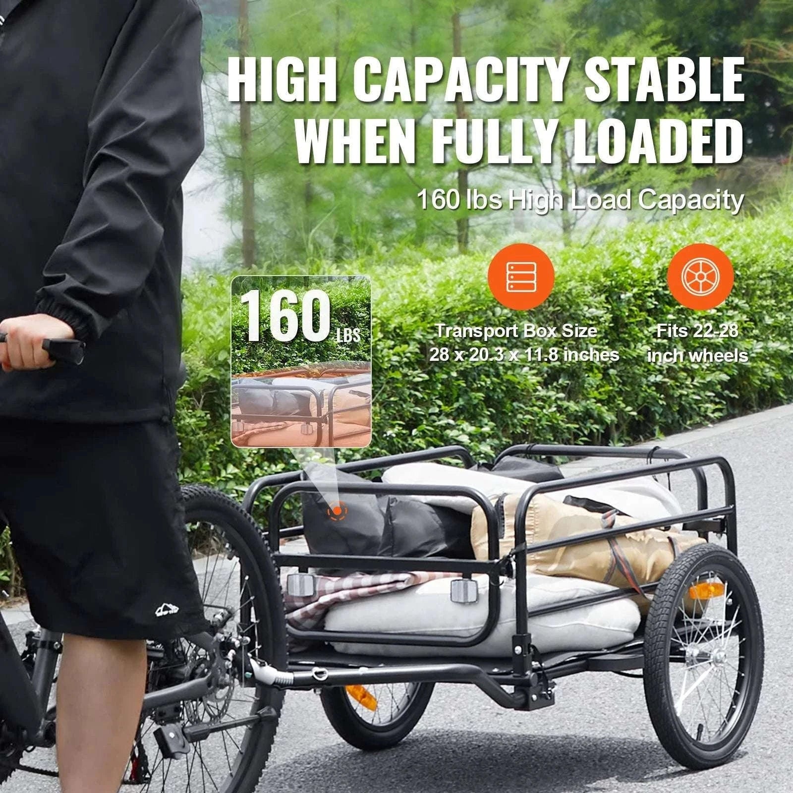 160 lbs Bike Cargo Trailer Foldable Wagon with 16" Wheels-160lbs / United States
