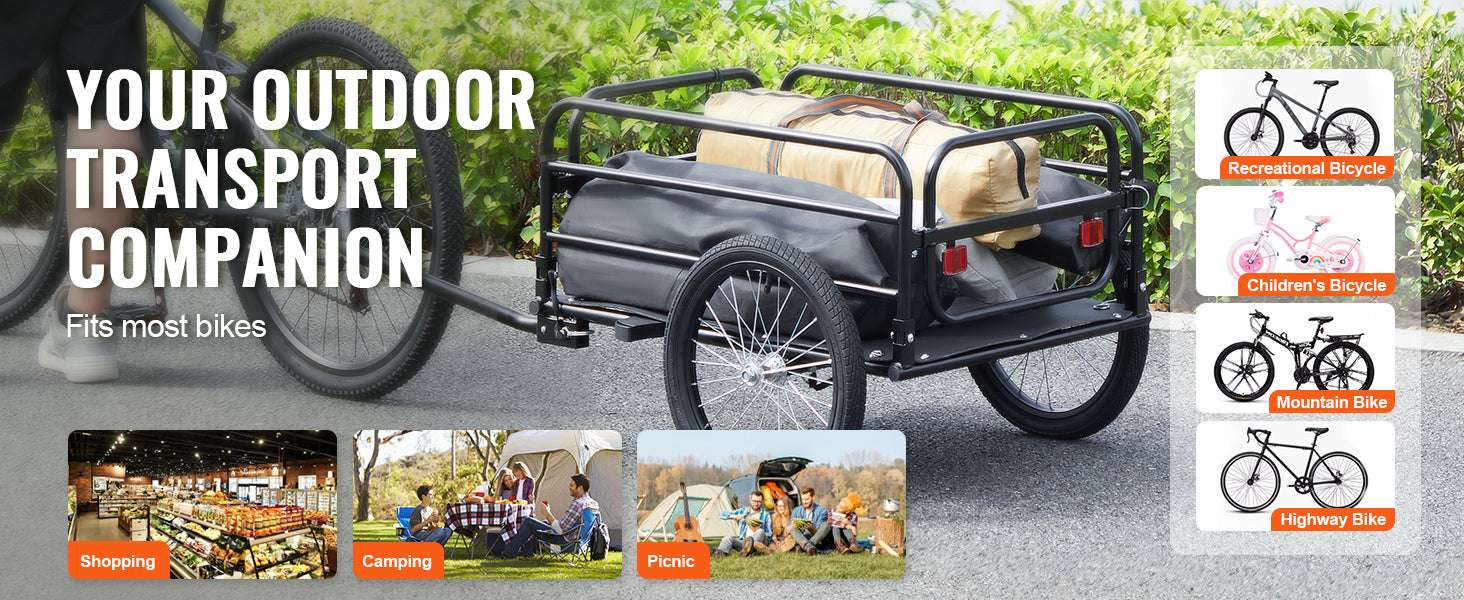 160 lbs Bike Cargo Trailer Foldable Wagon with 16" Wheels-160lbs / United States