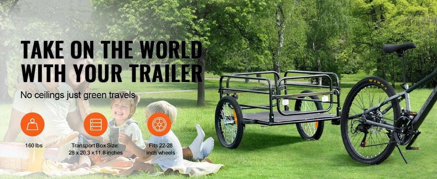 160 lbs Bike Cargo Trailer Foldable Wagon with 16" Wheels-160lbs / United States
