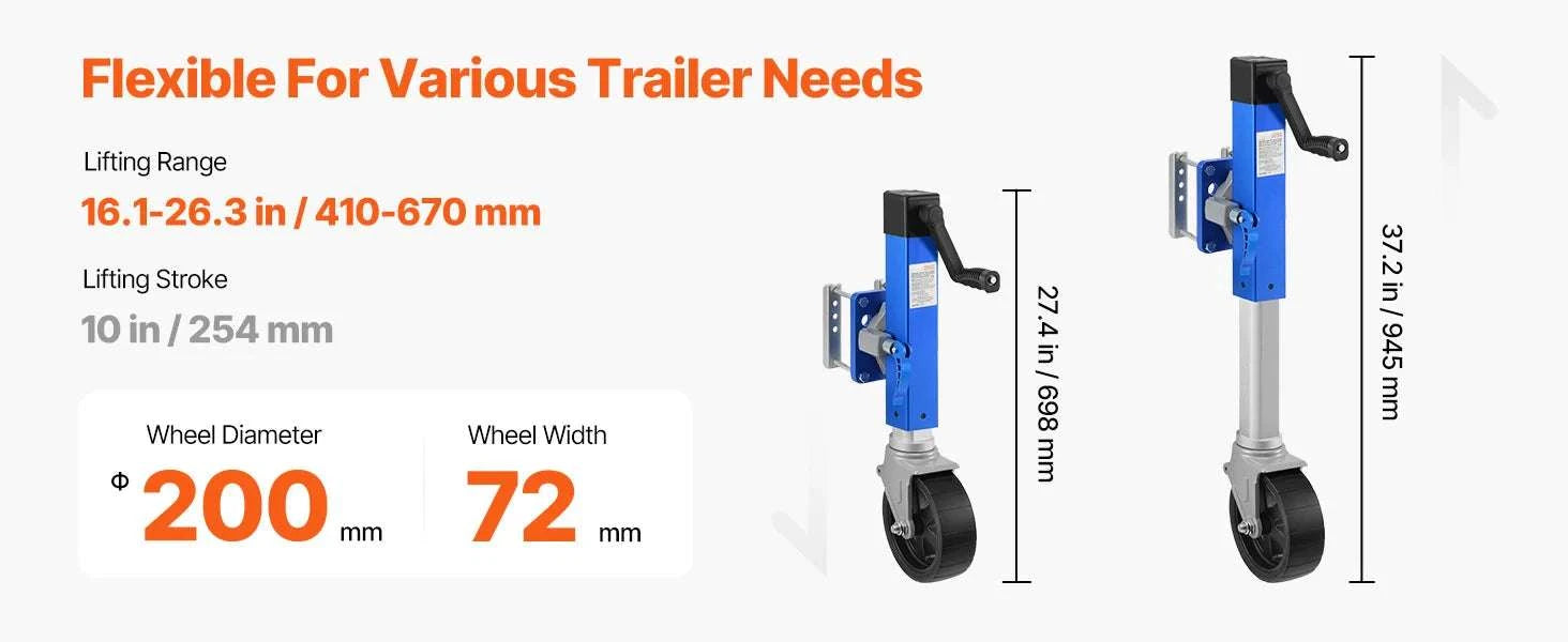 1600 lb Sidewind Trailer Jack with Wheel – Bolt-On, Adjustable Height-1600 lbs / United States