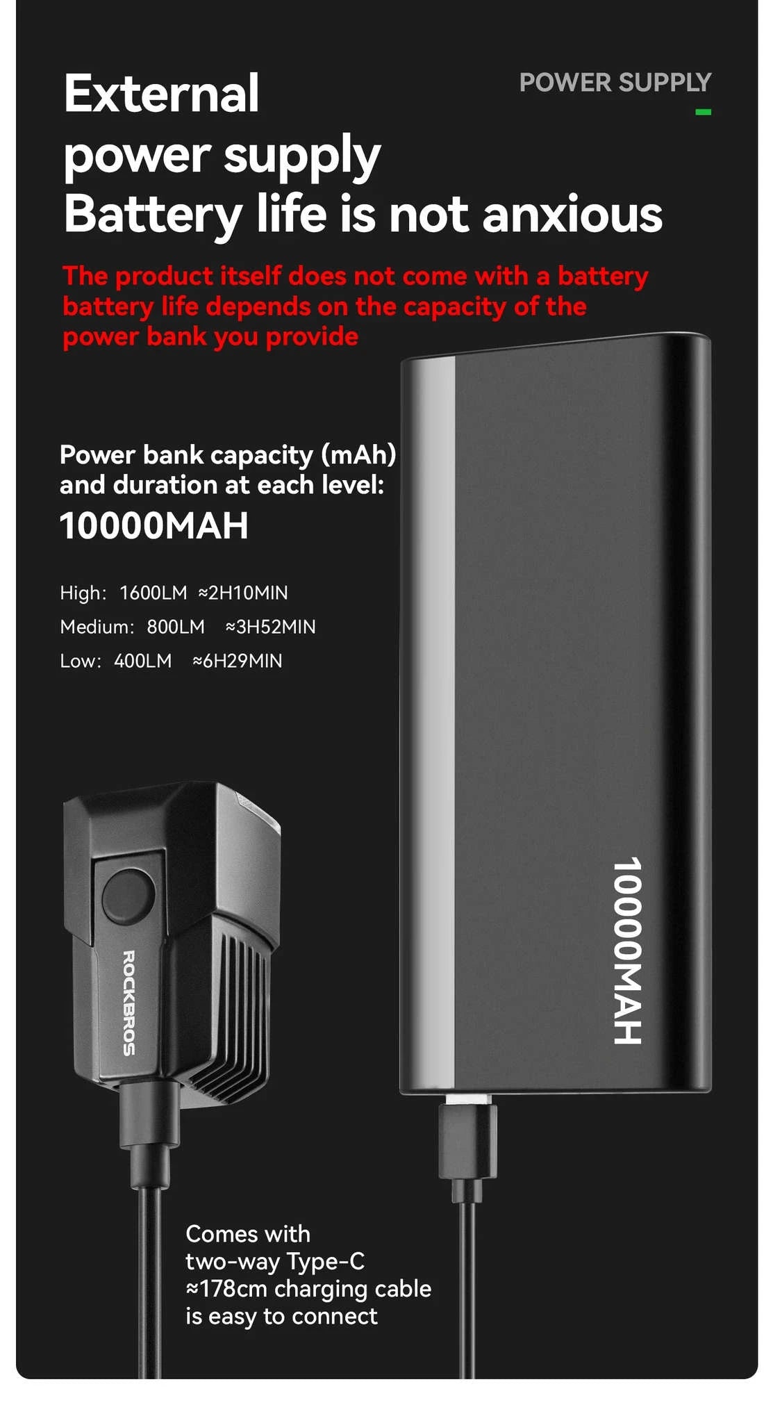 1600LM Bike Front Light IPX5 Waterproof Smart Sensor Headlight-RHL1600
