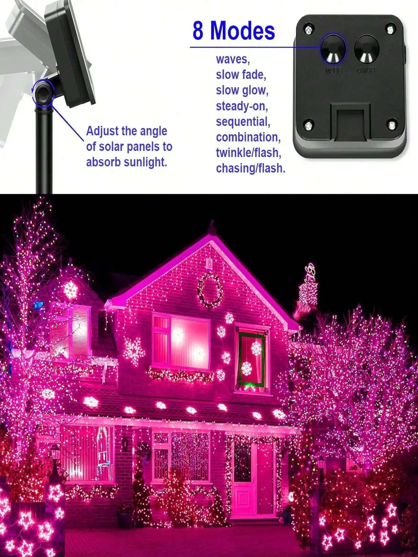 160ft Solar String Lights with 400 LED Warm Fairy Lights-Warm White / United States