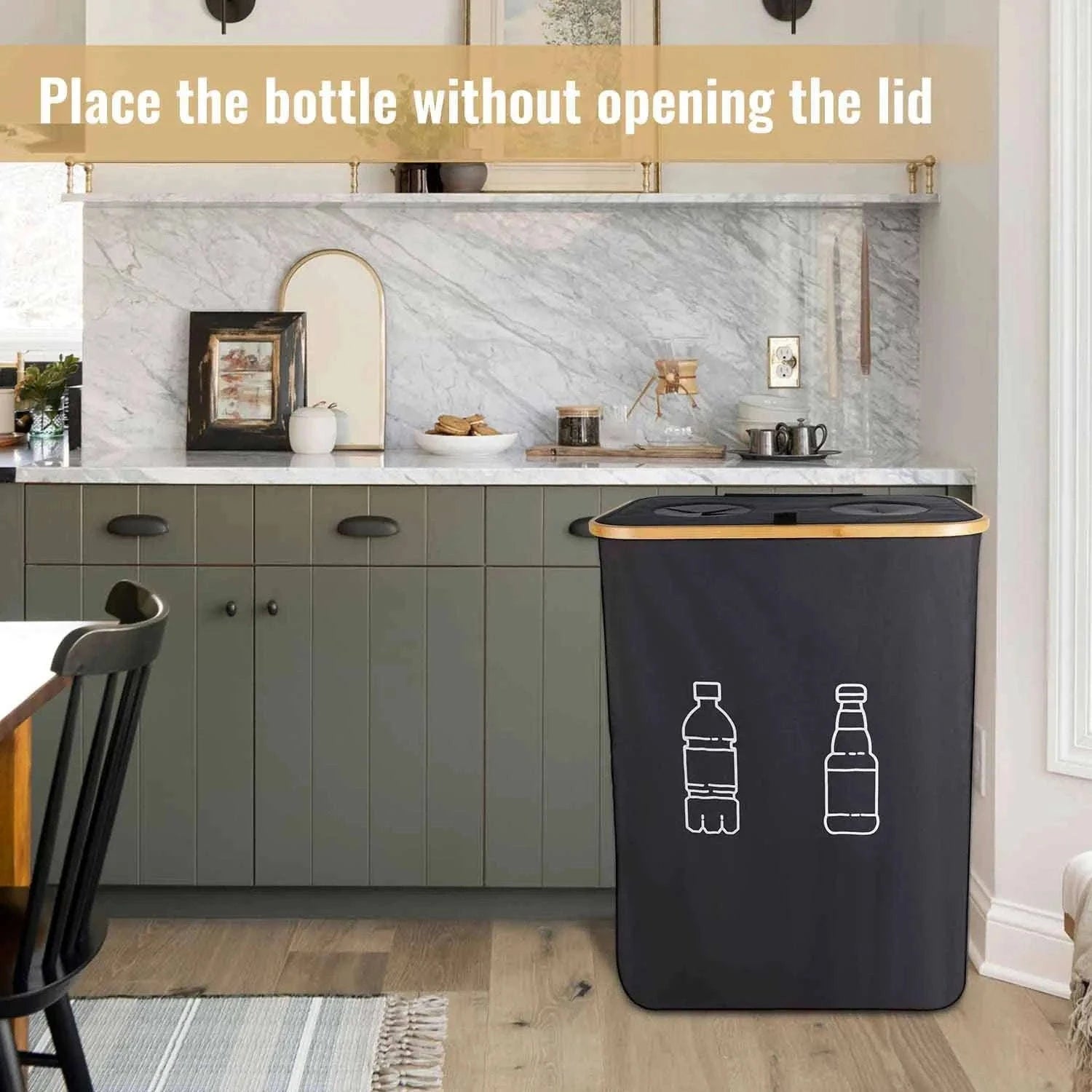 160L Extra Large Recycling Bin with Lid Foldable Storage Organizer-black / 160L / france