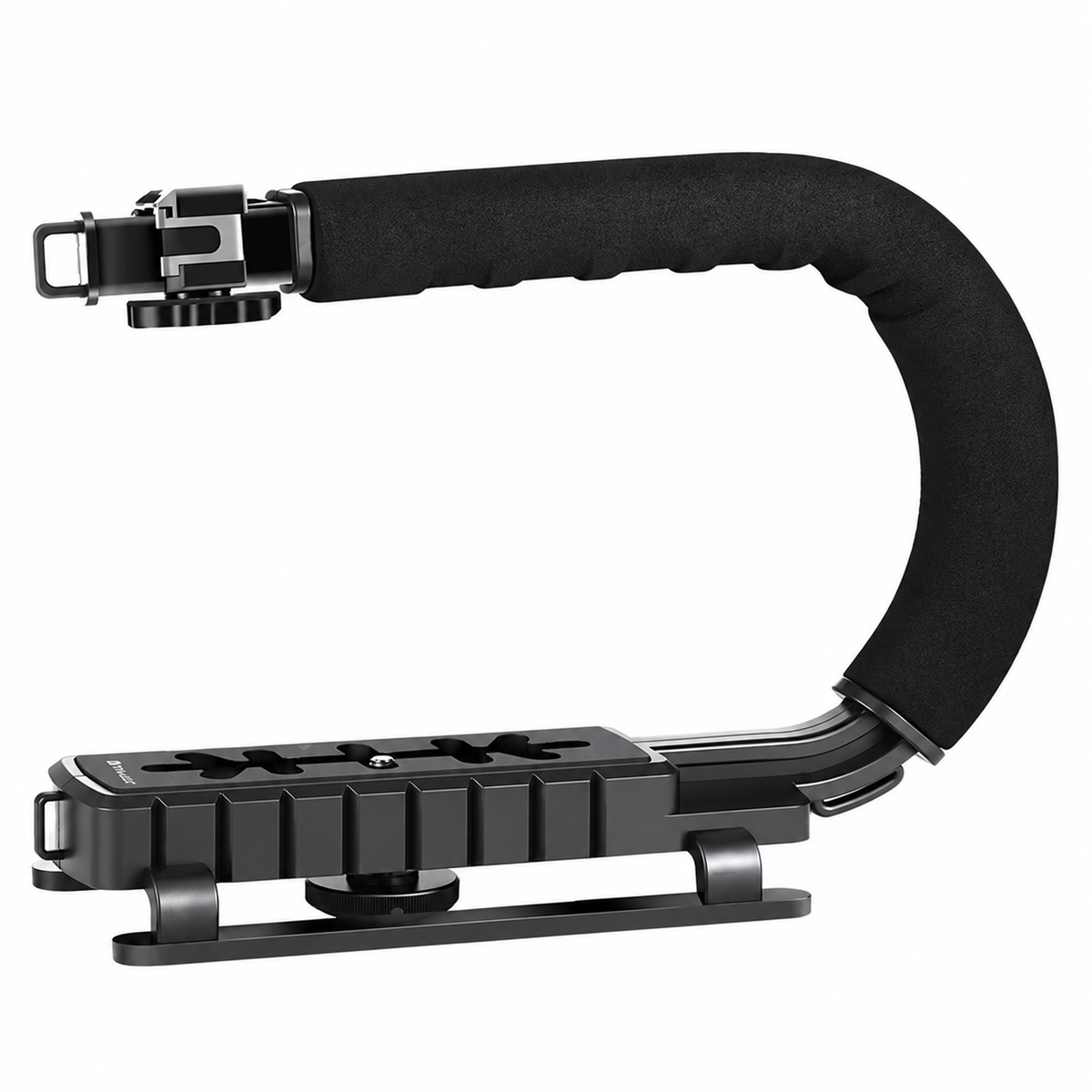 C-shaped camera support bracket with foam grip and mounting screw