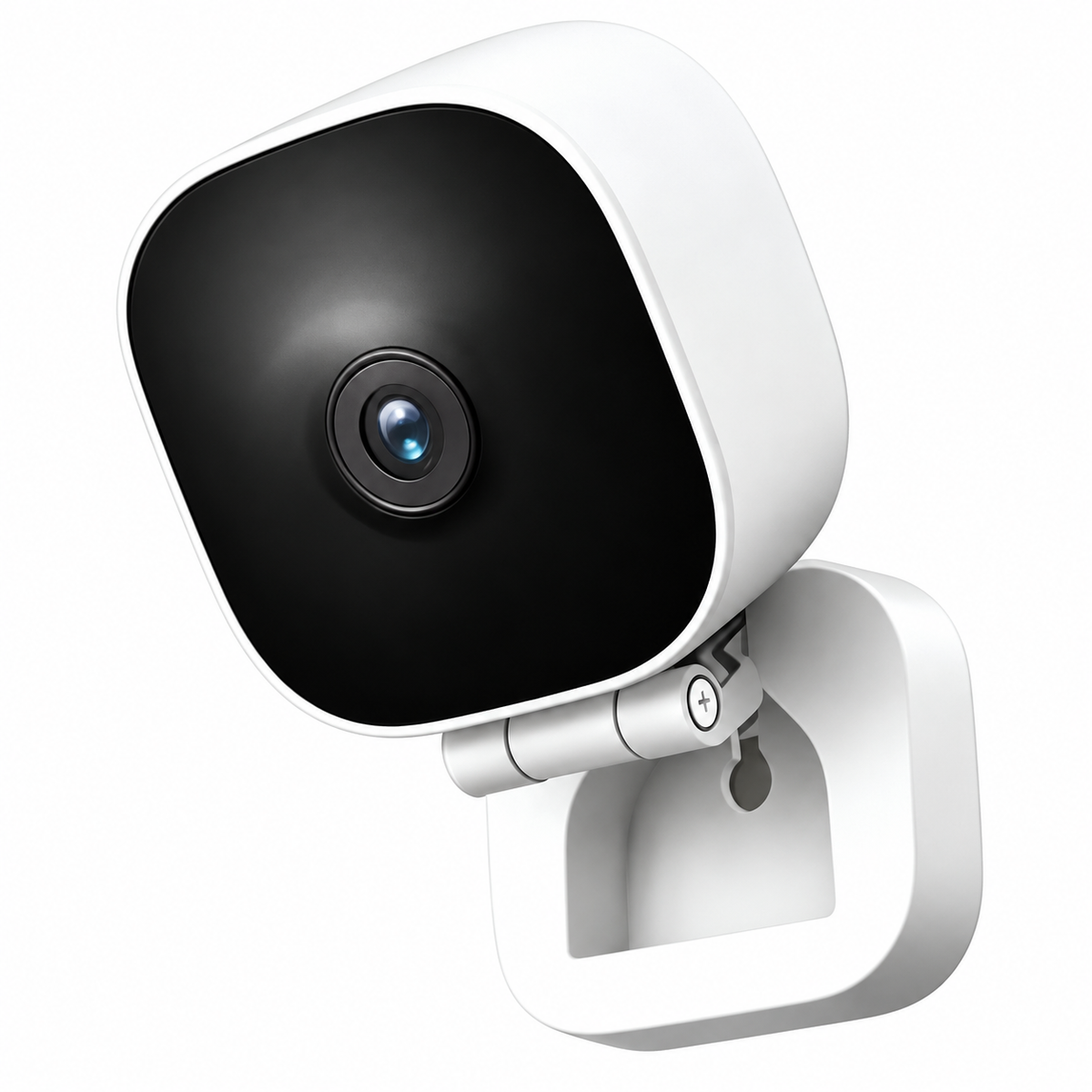 White Wi-Fi camera with attached mounting bracket