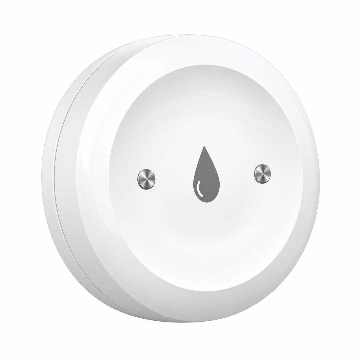 Round Zigbee water leak sensor with two metal contacts
