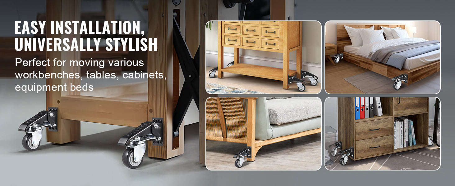 165 lb Side‑Mounted Workbench Caster Wheels (Set of 4) 2.5" Retractable-4 pcs / UNITED KINGDOM