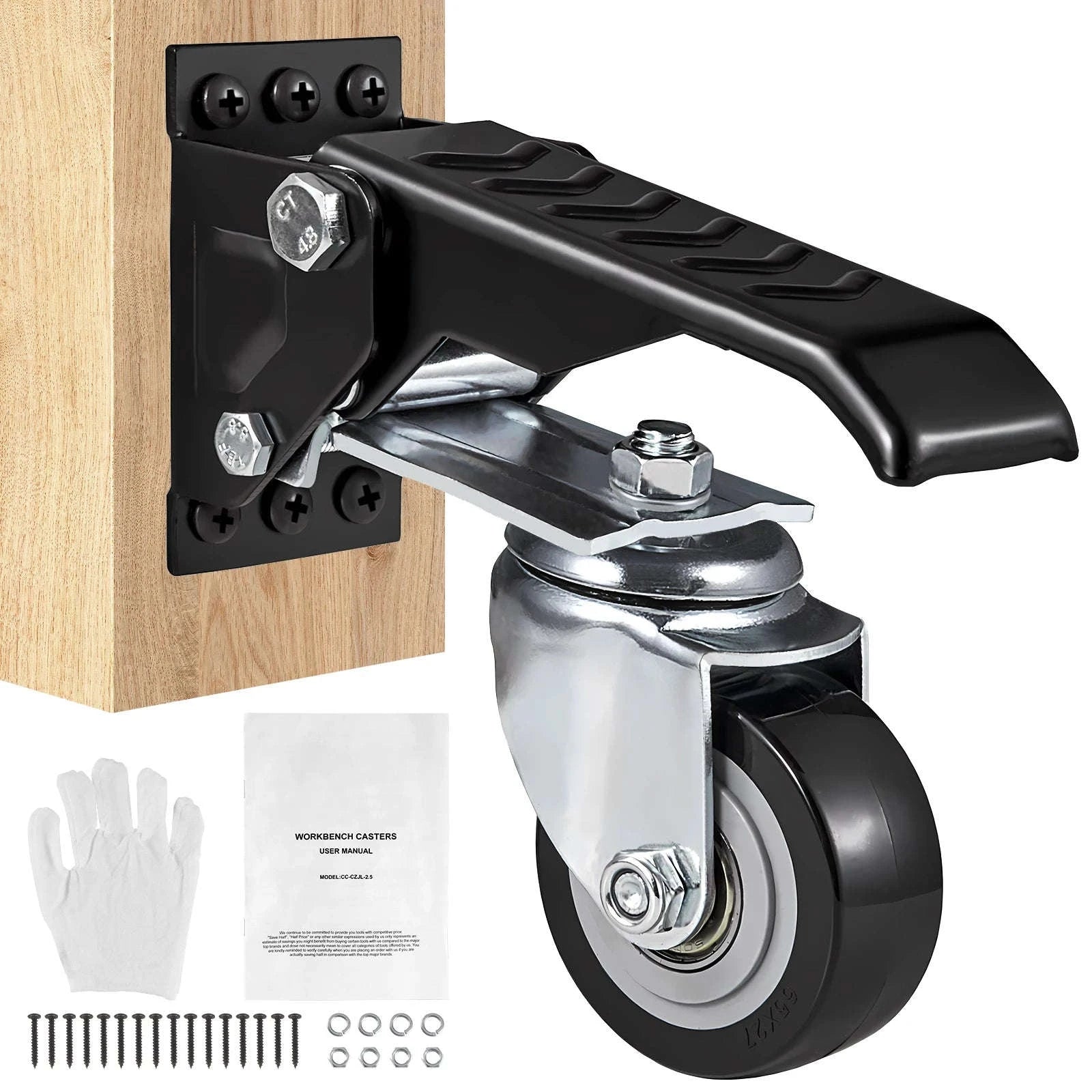 165 lb Side‑Mounted Workbench Caster Wheels (Set of 4) 2.5" Retractable-4 pcs / UNITED KINGDOM