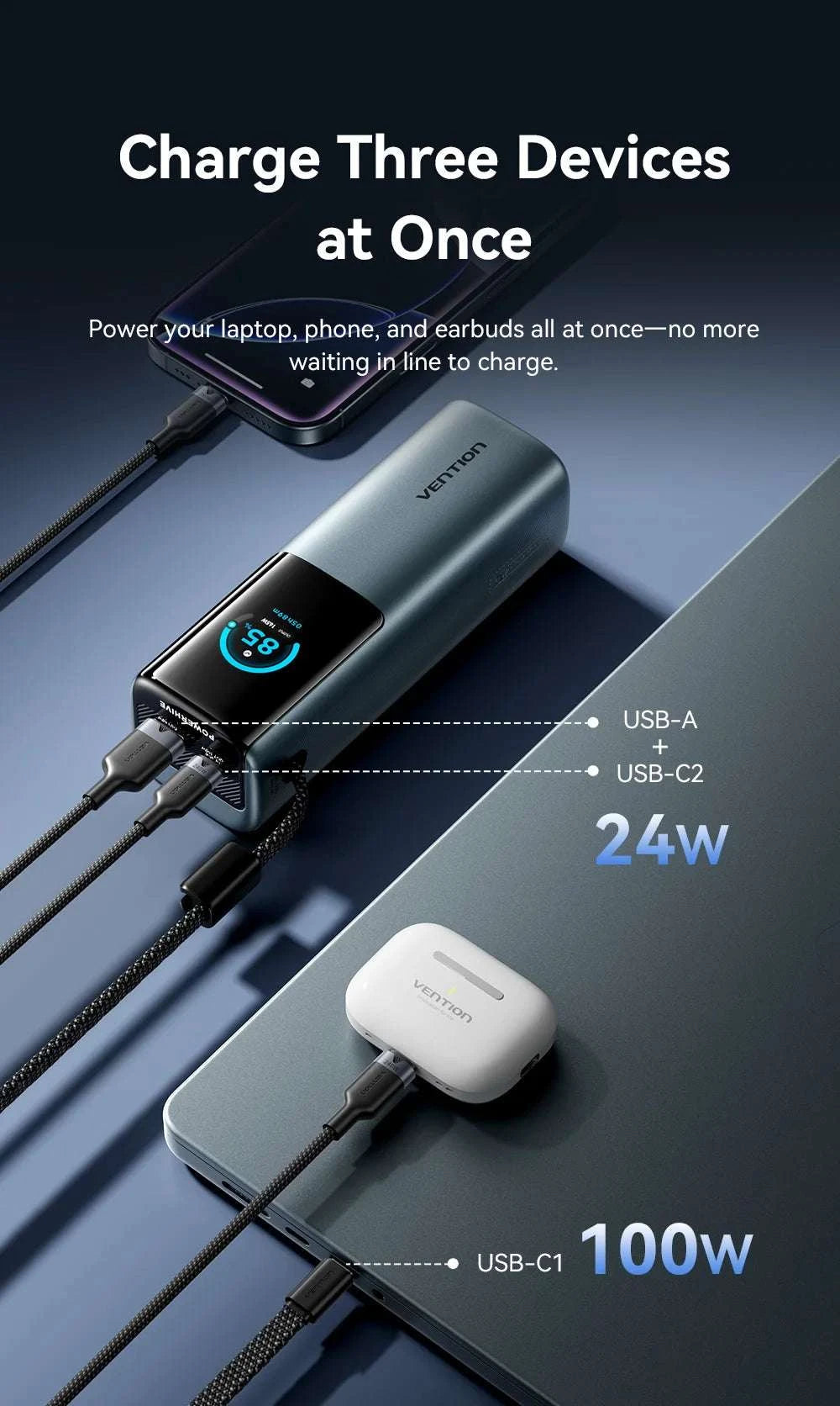 165W Power Bank 20000mAh Fast Charging Laptop & Phone Charger-165w Max Gray / 20000mAh