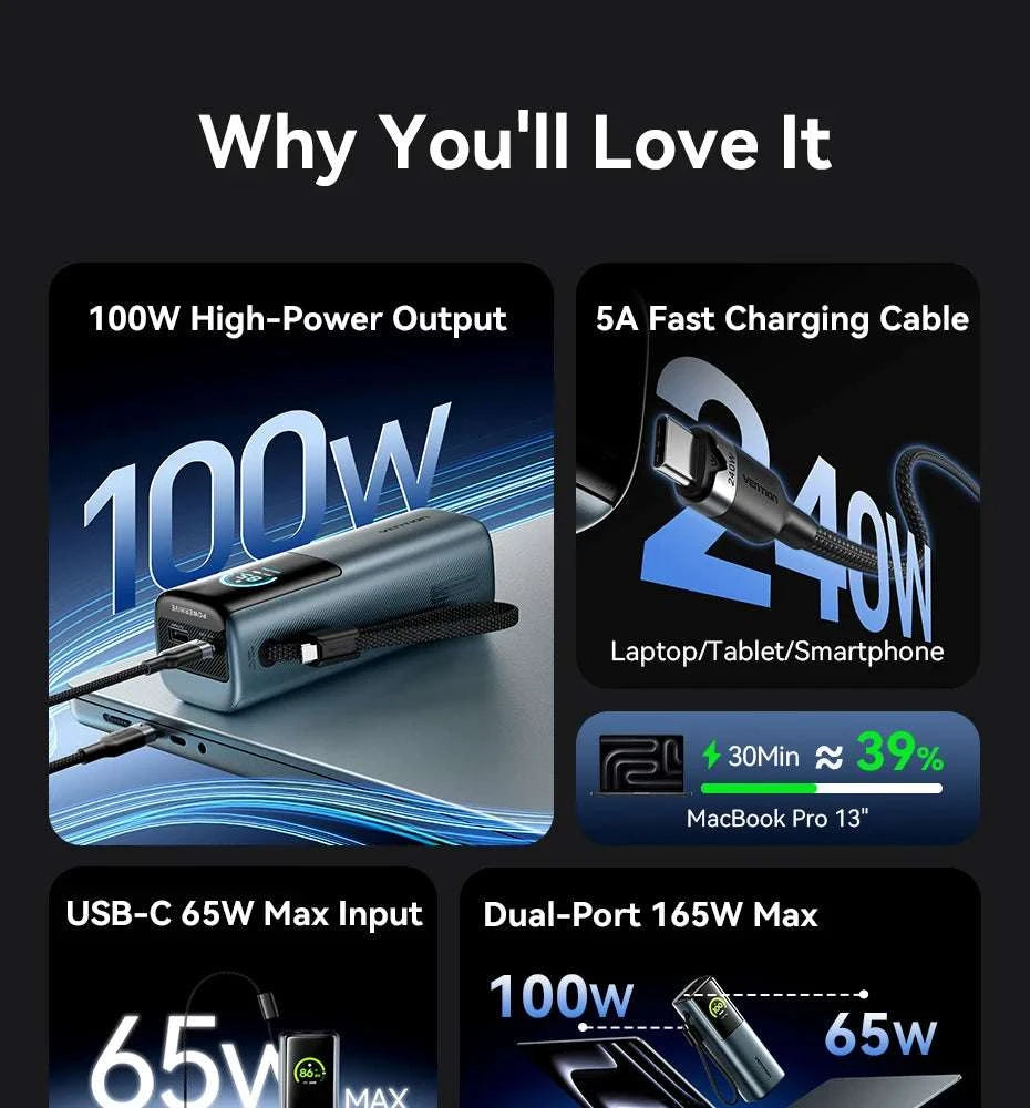 165W Power Bank 20000mAh Fast Charging Laptop & Phone Charger-165w Max Gray / 20000mAh