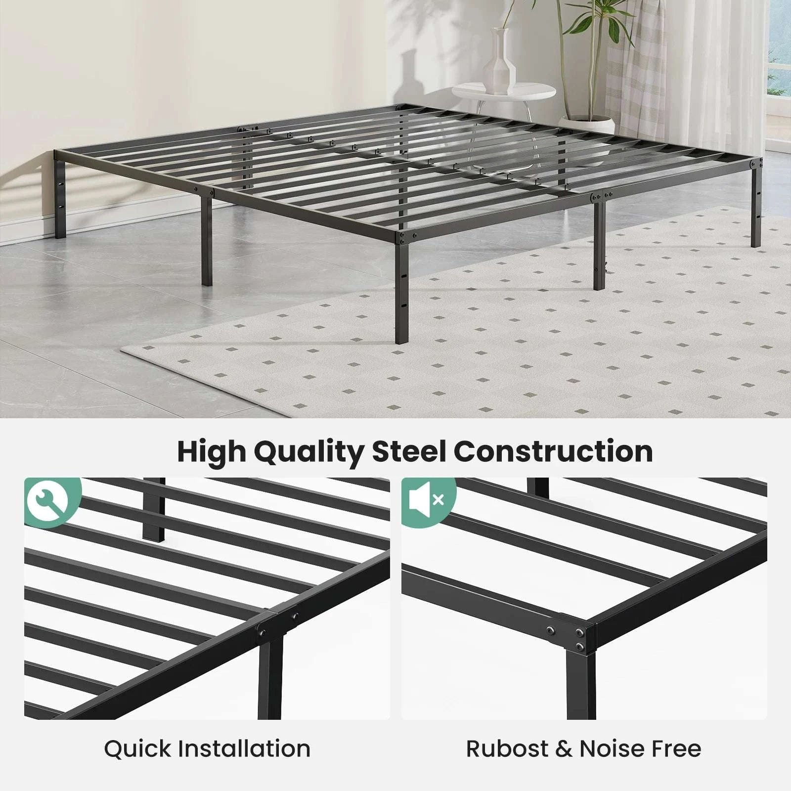 16IN Metal Bed Frame with Storage Clearance and Slat Support-Twin XL / United States