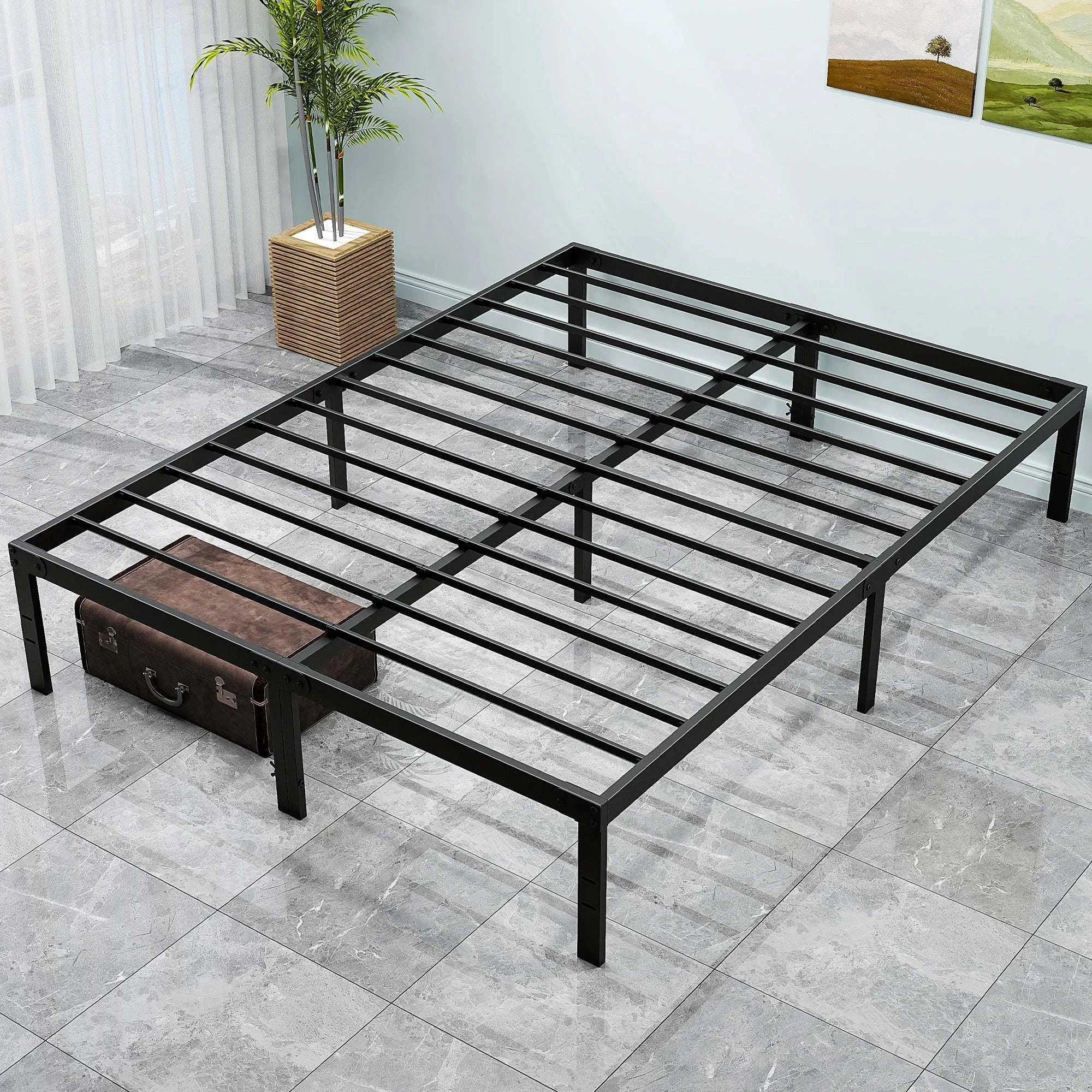 16IN Metal Bed Frame with Storage Clearance and Slat Support-Twin XL / United States