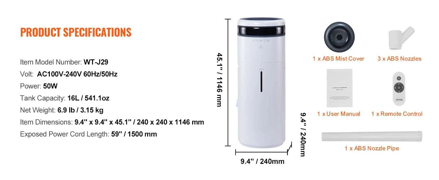 16L Large Capacity Ultrasonic Humidifier for Home & Commercial Use-1000ml per hour / United States