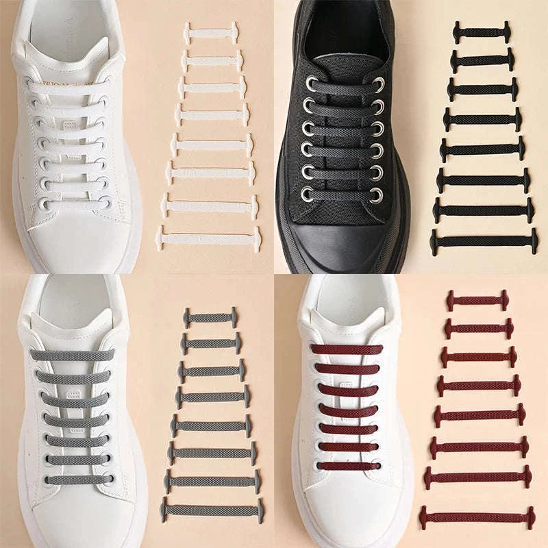 16pcs Silicone No-Tie Shoelaces in 12 Vibrant Colors-2black-2white / 120cm