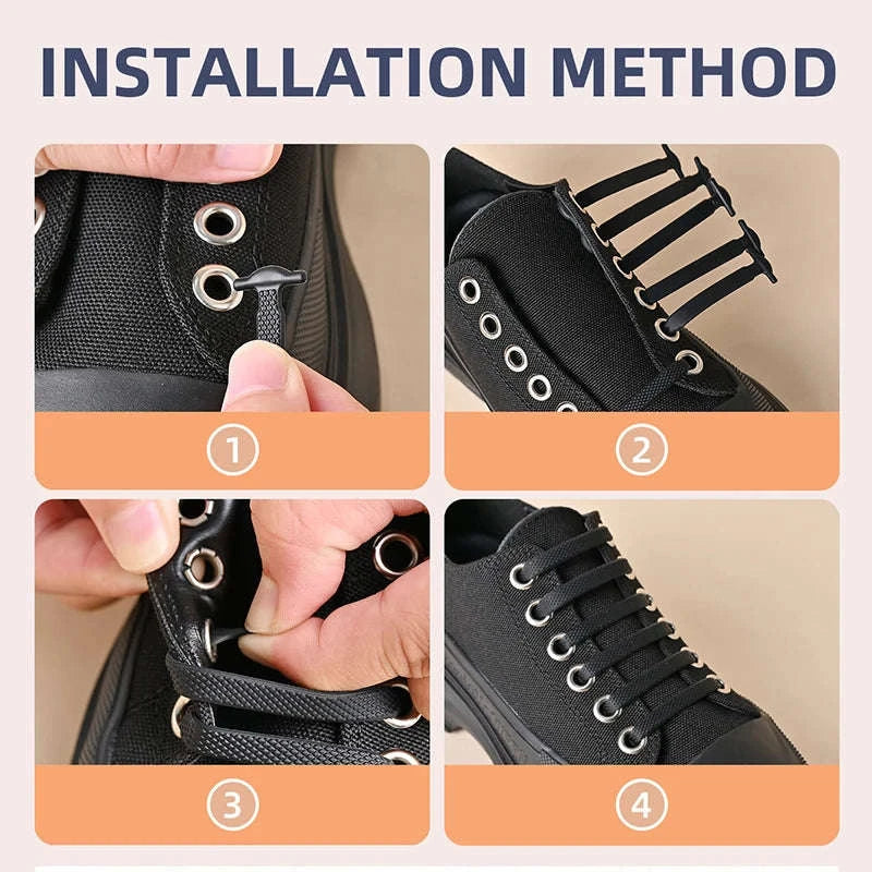 16pcs Silicone No-Tie Shoelaces in 12 Vibrant Colors-2black-2white / 120cm