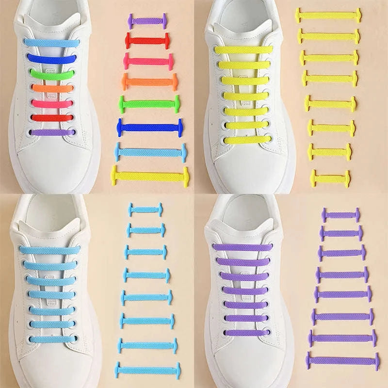 16pcs Silicone No-Tie Shoelaces in 12 Vibrant Colors-2black-2white / 120cm