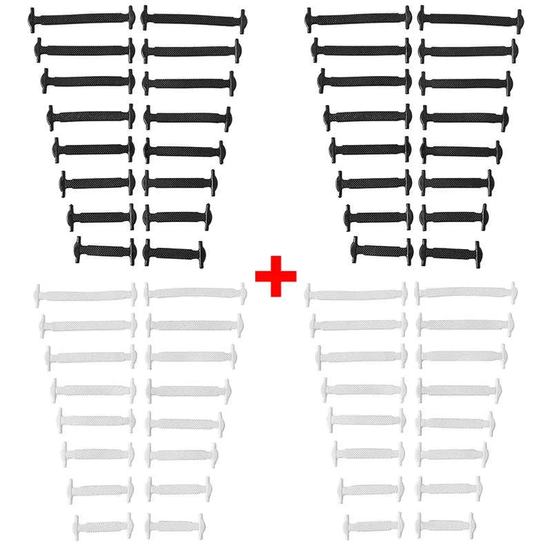 16pcs Silicone No-Tie Shoelaces in 12 Vibrant Colors-2black-2white / 120cm