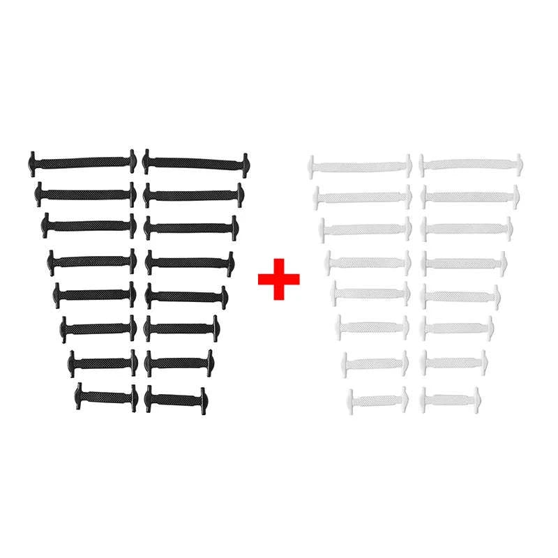 16pcs Silicone No-Tie Shoelaces in 12 Vibrant Colors-2black-2white / 120cm