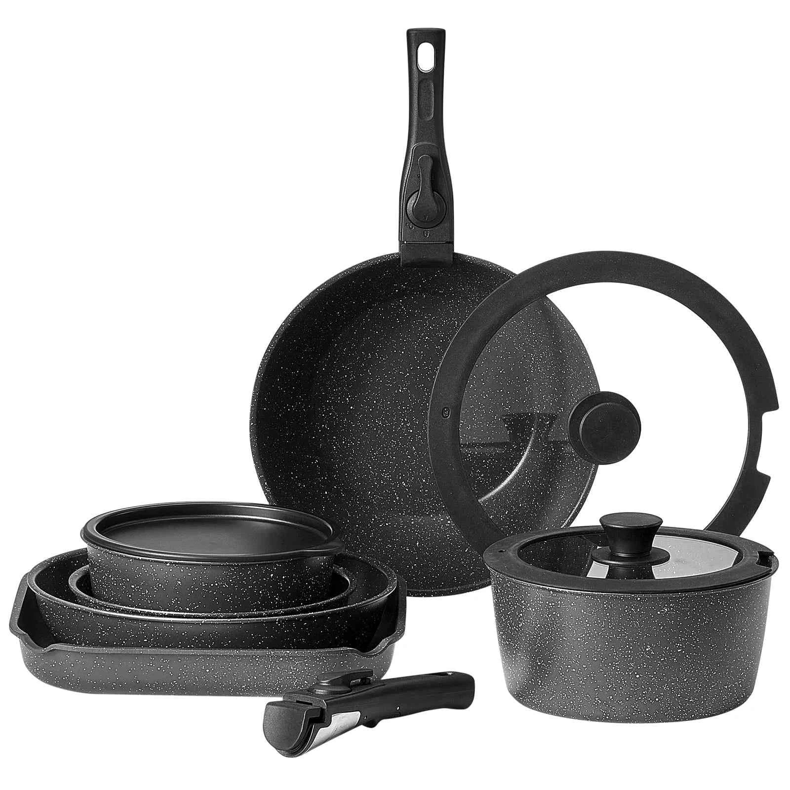 17-Piece Nonstick Cookware Set with Detachable Handles-1 set / CZECH REPUBLIC