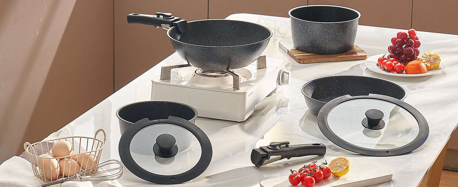 17-Piece Nonstick Cookware Set with Detachable Handles-1 set / CZECH REPUBLIC