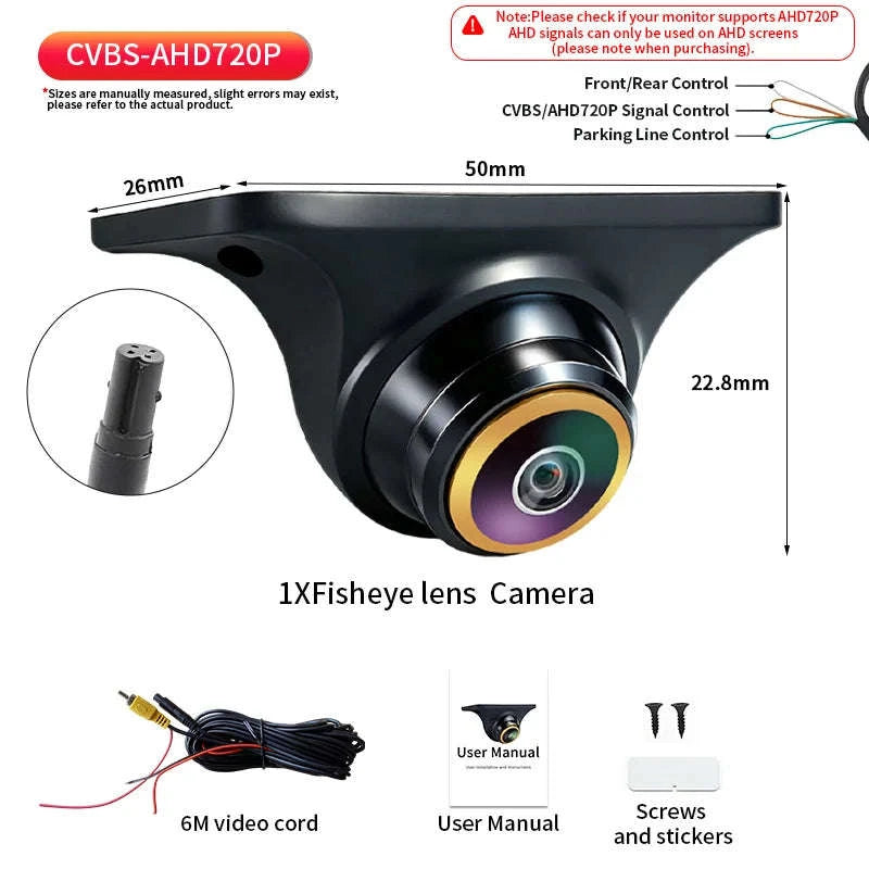 170° HD Car Rear View Camera with Night Vision and Guiding Line-017F-AHD720P-1080P / 12 V