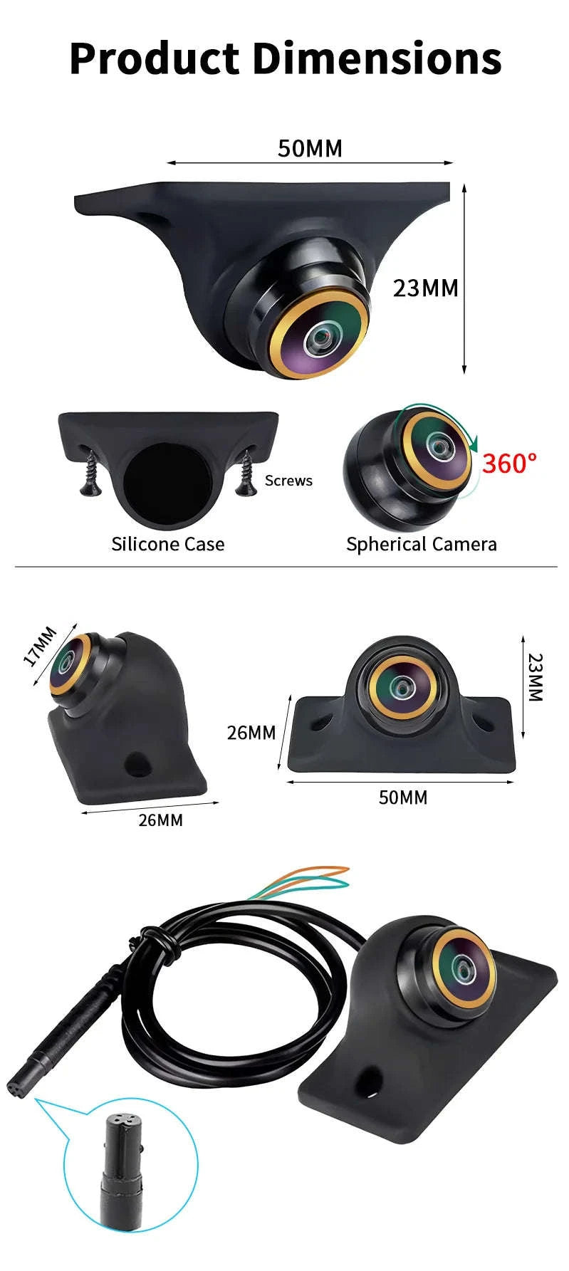 170° HD Car Rear View Camera with Night Vision and Guiding Line-017F-AHD720P-1080P / 12 V