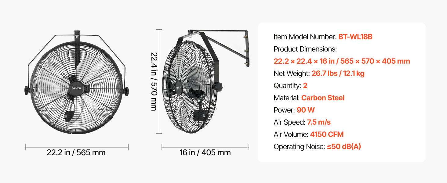 18/20" Wall Mounted Industrial Fan with Long-Range Airflow-20in shake / United States
