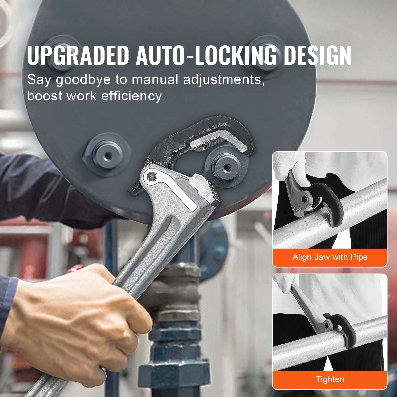 18" Aluminum Pipe Wrench with Automatic Jaw Adjustment-18inch / United States