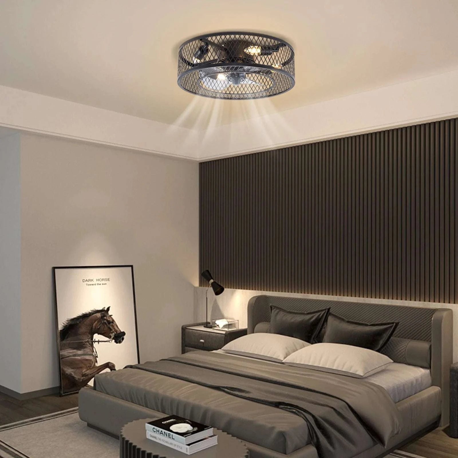18-Inch Ceiling Fan Light with Remote, Black E27 x4 Fixture-black / United States