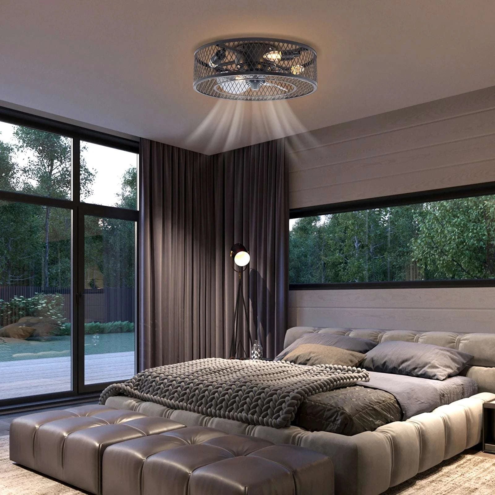 18-Inch Ceiling Fan Light with Remote, Black E27 x4 Fixture-black / United States