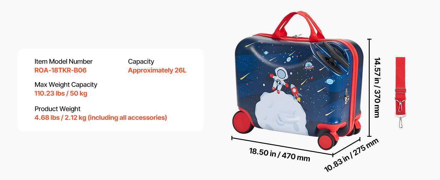 18'' Kids Ride-On Luggage 26L Carry-On Scooter Suitcase-18inch / spain