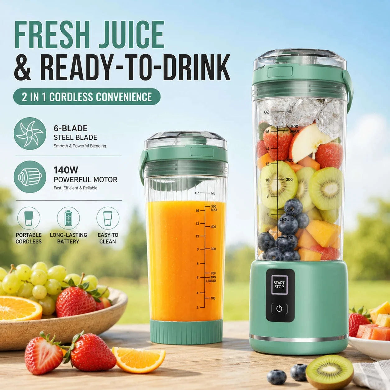 18 oz Portable Cordless USB-C Rechargeable Personal Blender-United States