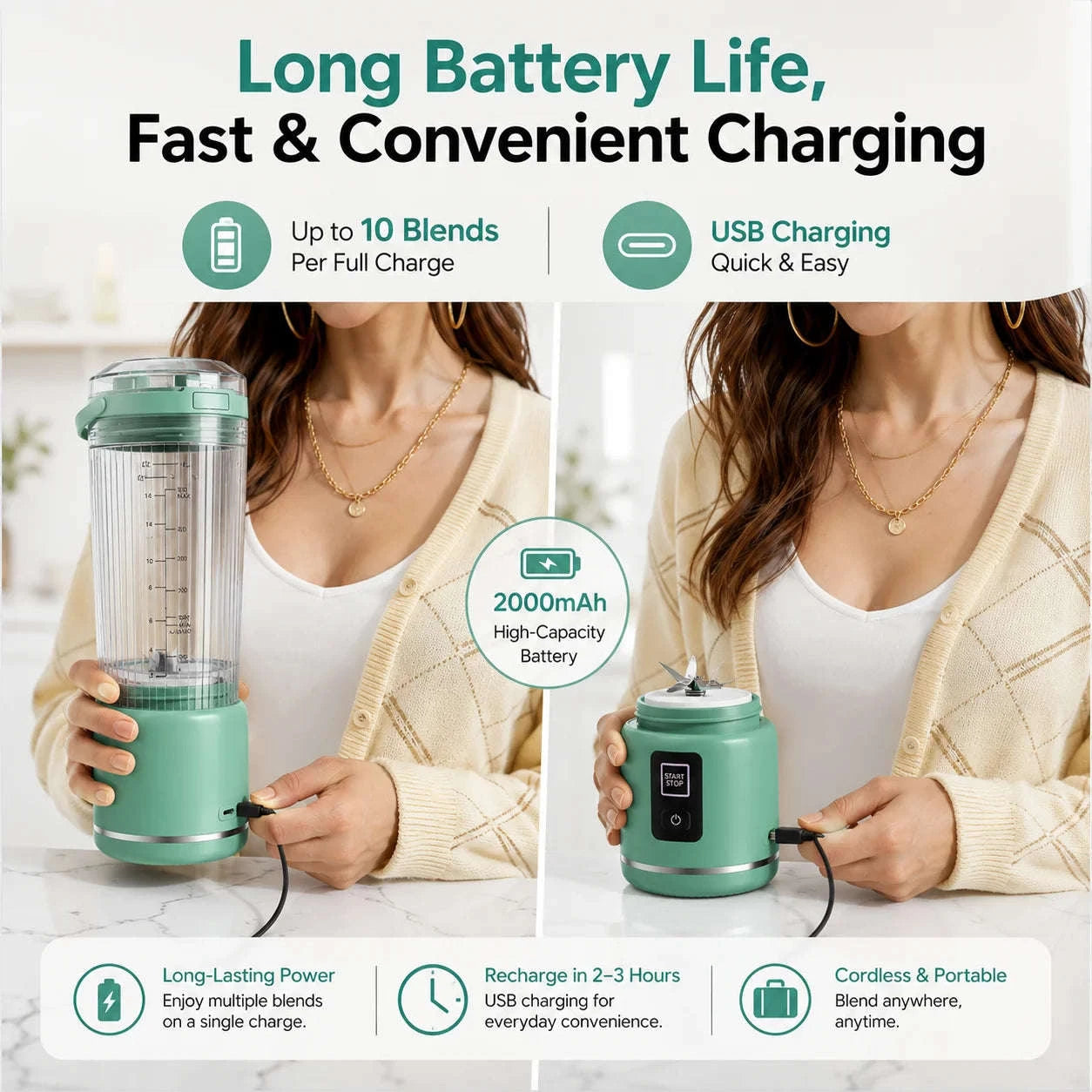 18 oz Portable Cordless USB-C Rechargeable Personal Blender-United States