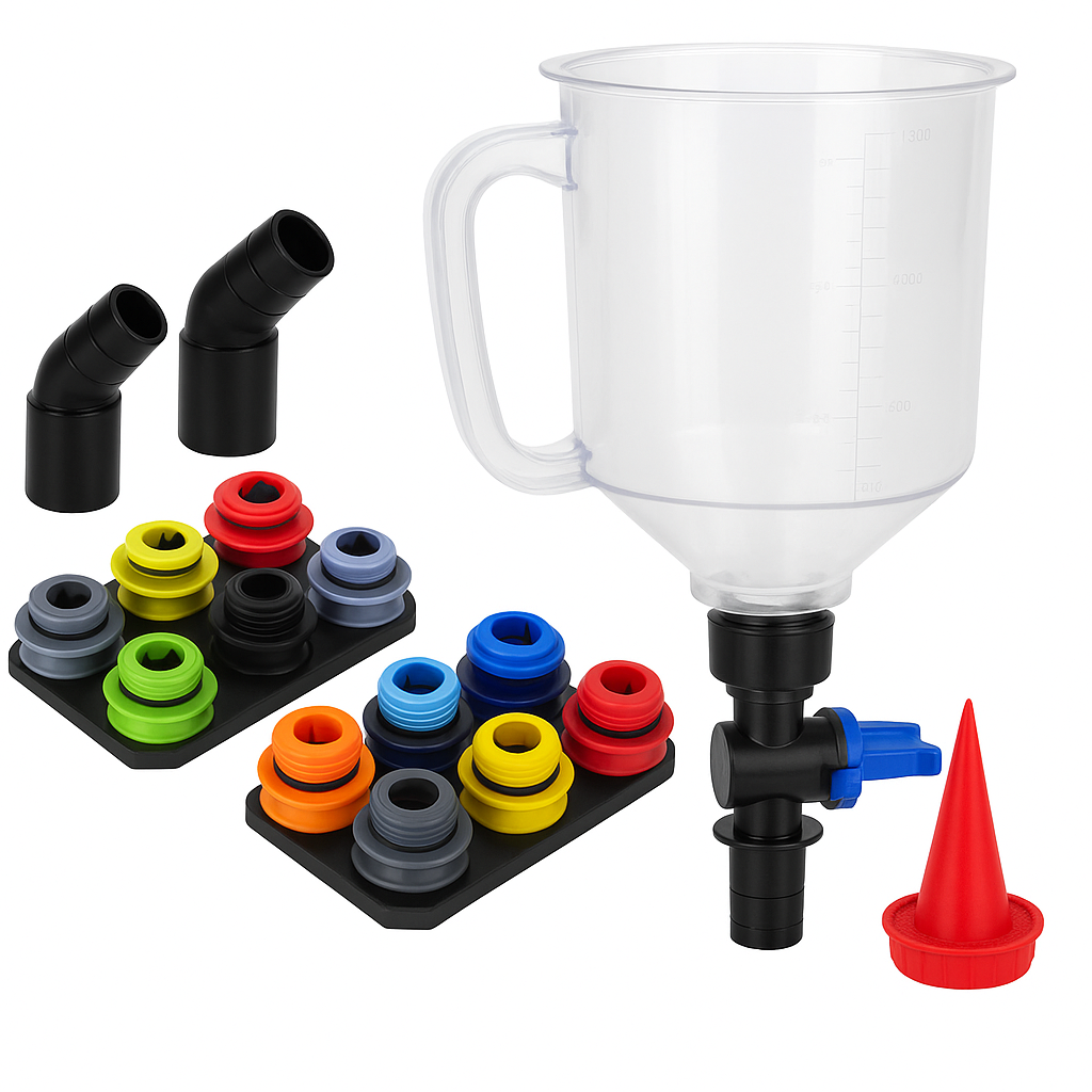 18-del olie-funnel sæt, 1.59 qt bilens olijfunnel-kit med 12 adaptere, bøjefitting, pilskær magnetisk opbevaring
