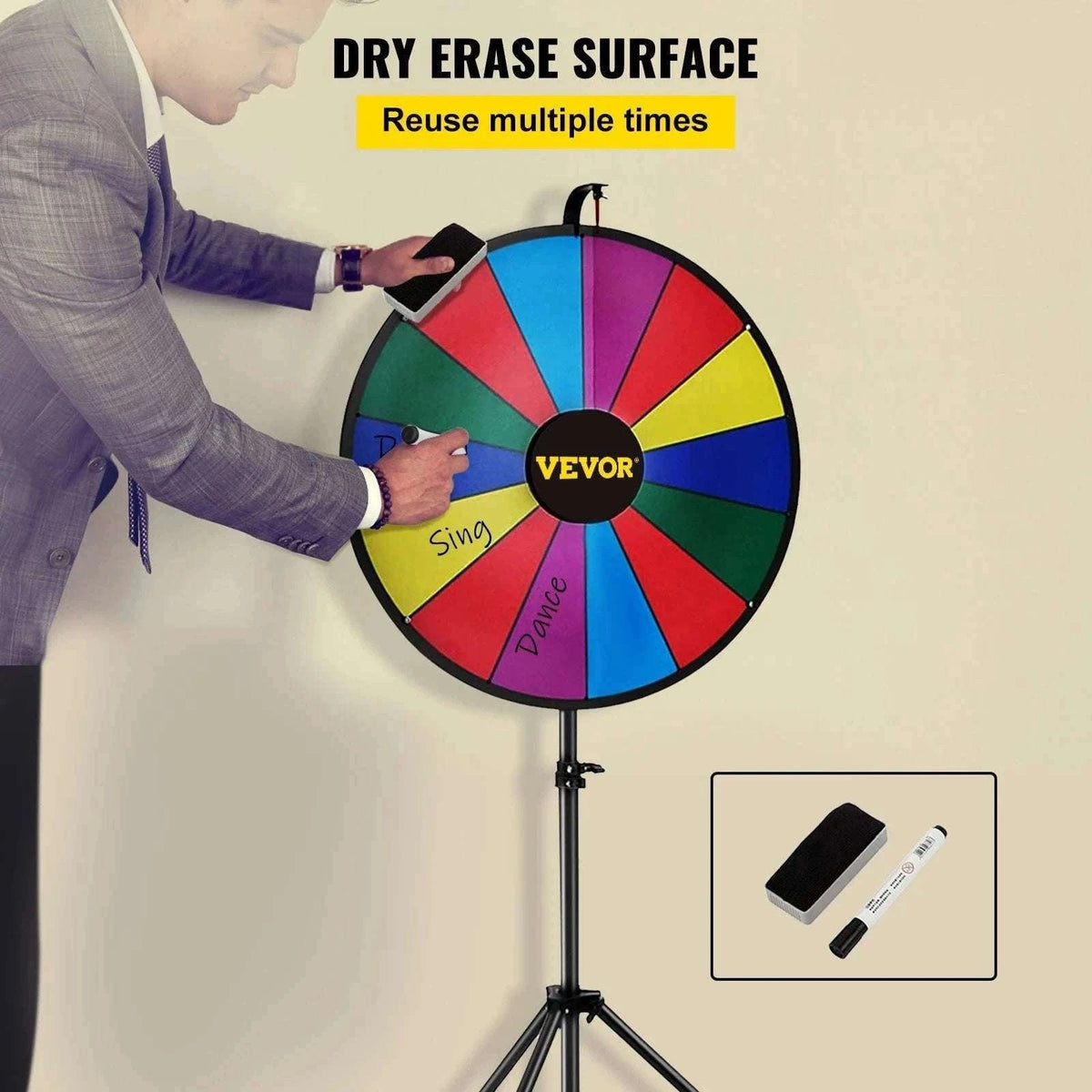 18" Prize Wheel with Stand – 14 Slot Dry Erase Spinning Game-18 Inch Prize Wheel / Round / CZECH REPUBLIC